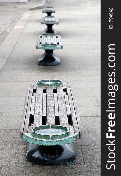 Several benches in a row