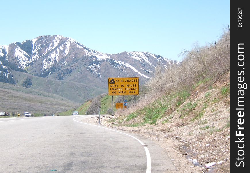 Truck warning sign on mountain