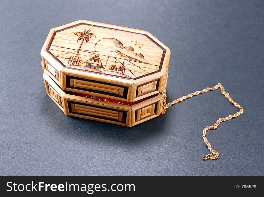 Wooden jewel box with morning scene