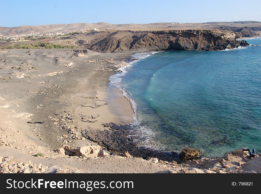 Atlantic beach, swimming forbidden, La Pared, Fuerteventura, Spain. Atlantic beach, swimming forbidden, La Pared, Fuerteventura, Spain