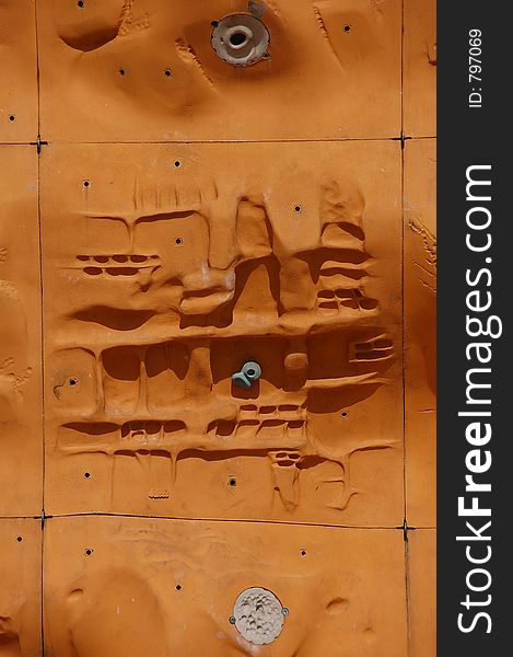 Section of a rock climbing wall