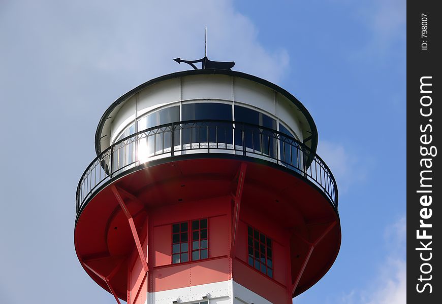 Top and gallery of the lighthouse Wittenberg at the river Elbe near Hamburg