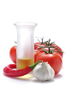 Tomatoes, Hot Pepper, Oil, Garlic Stock Photo