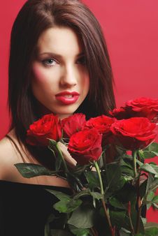 Woman With Red Rose Stock Photography