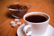 Cup Of Coffee, Sugar And Beans Stock Photos Cup Of Coffee, Sugar And Beans Stock Photos