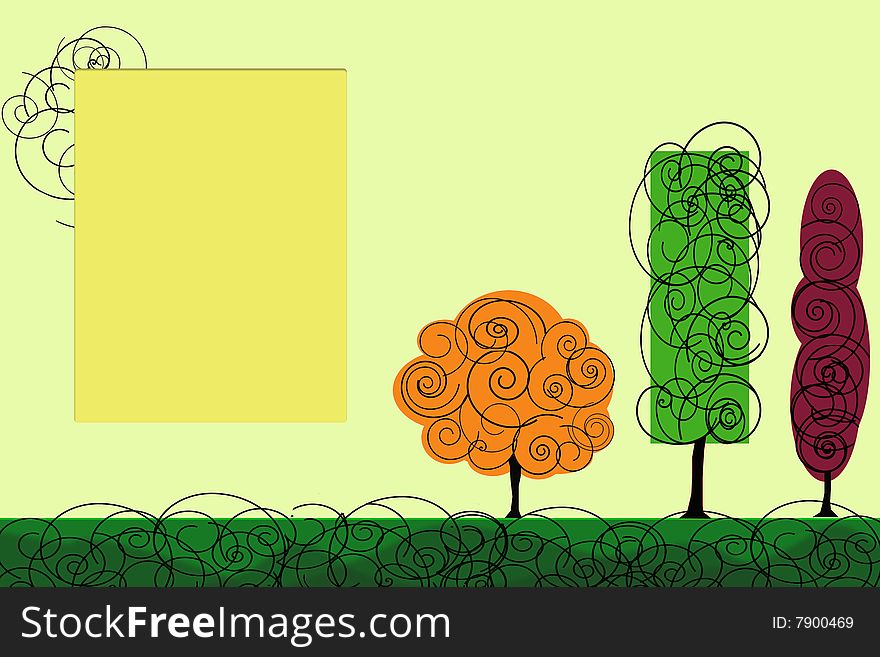Card with  trees on yellow background. Card with  trees on yellow background