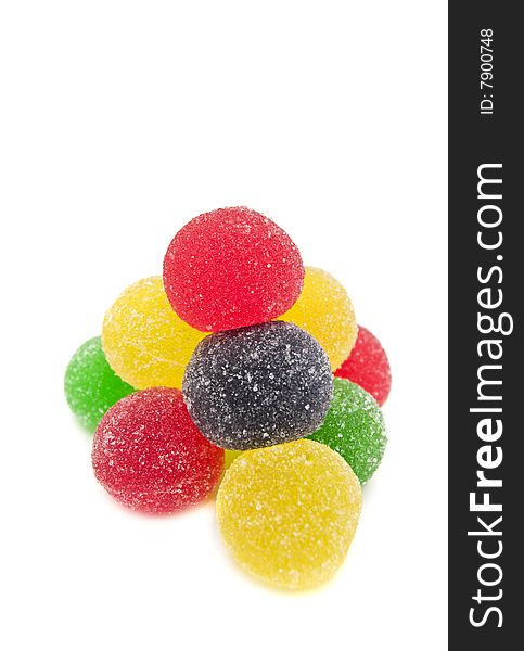 Sweet fruit color candy on white background