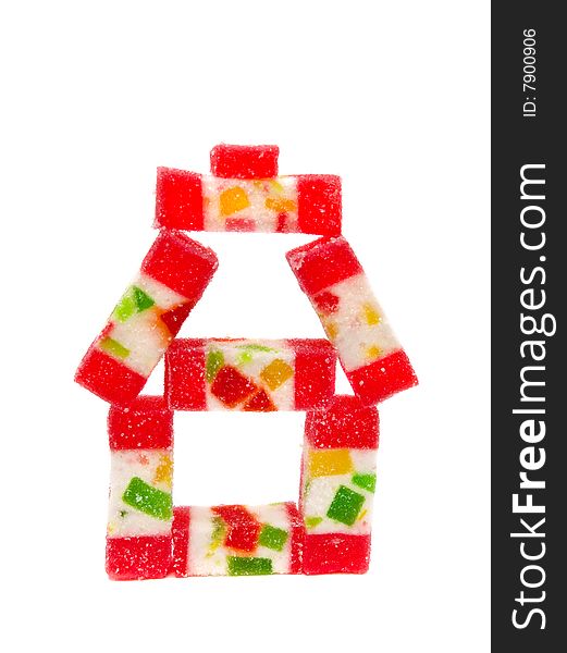 Sweet fruit color candy on white background