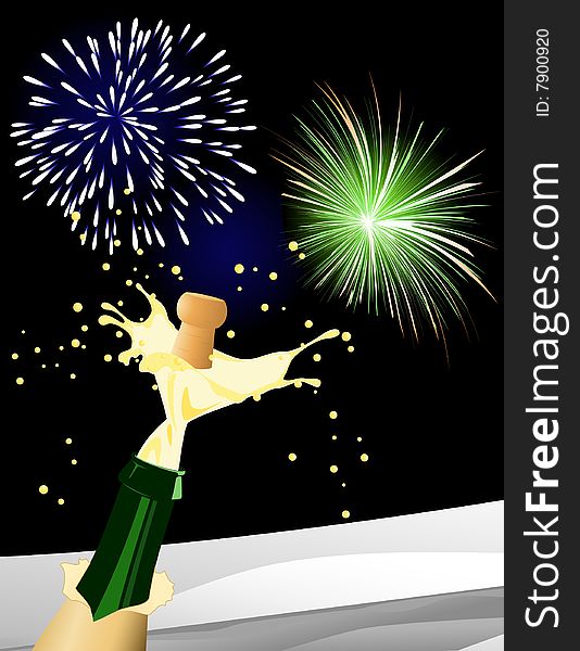 Champagne and fireworks, vector illustration, AI file included