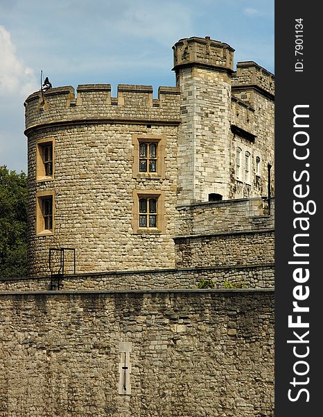 Medieval castle (London Tower) in summer day