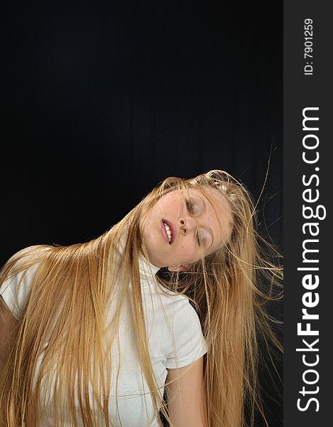 Sexy blond long hair teen age girl