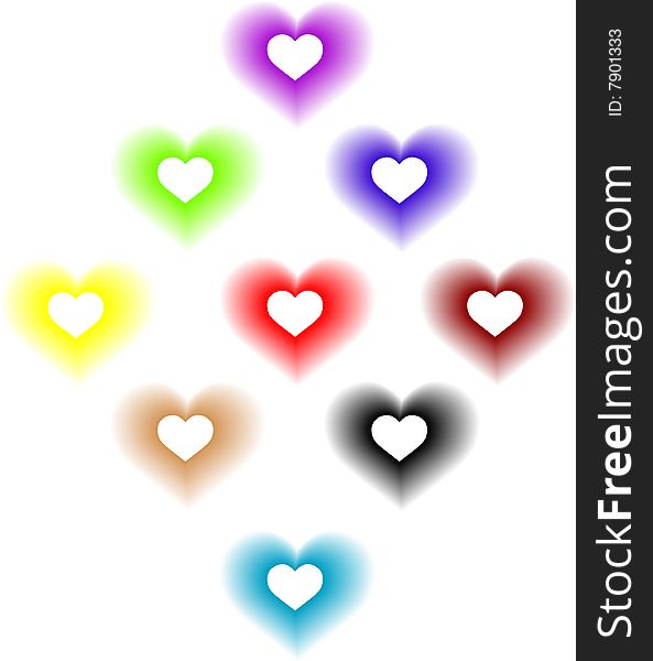 Nine of hearts of different colors for each design