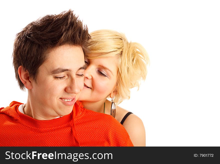 Happy young couple having fun in the studio