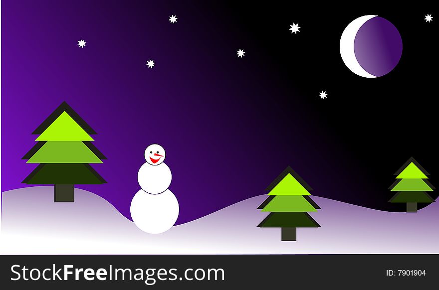 Christmas tree standing in the forest. shining moon and stars. Christmas tree standing in the forest. shining moon and stars
