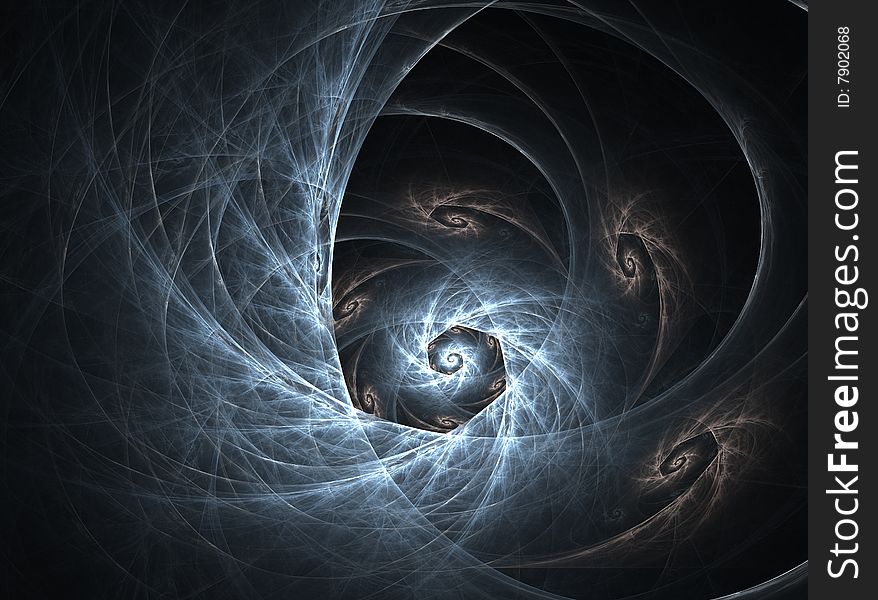 The blue spiral fractal on a black background. The blue spiral fractal on a black background