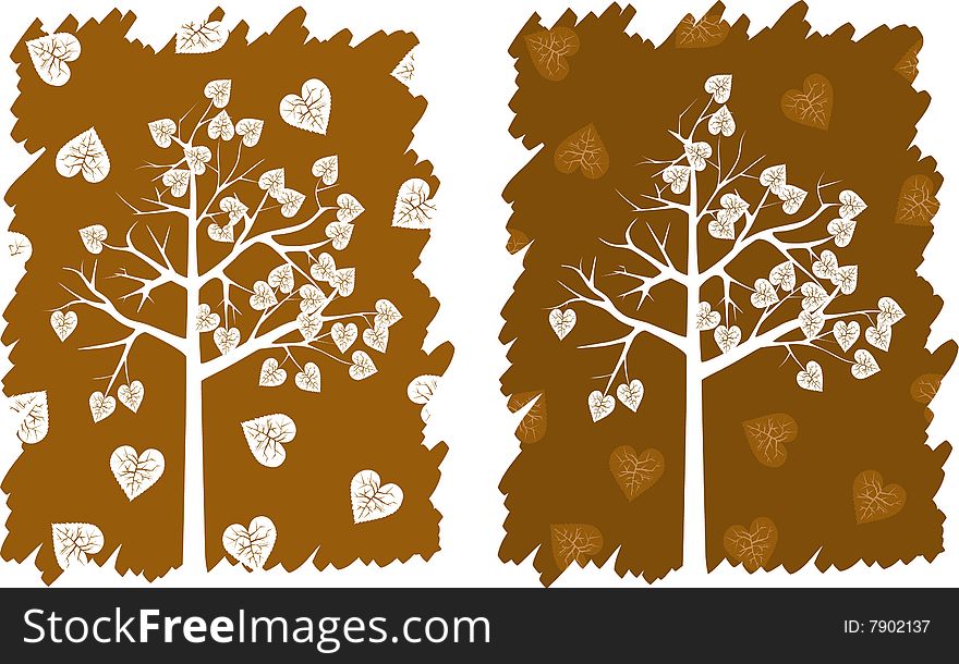 White hearts tree on a broun background