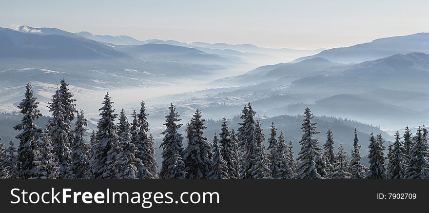 View from the highest point at Bukovel ski resort.  Looking across the Carpathian mountain range. View from the highest point at Bukovel ski resort.  Looking across the Carpathian mountain range.