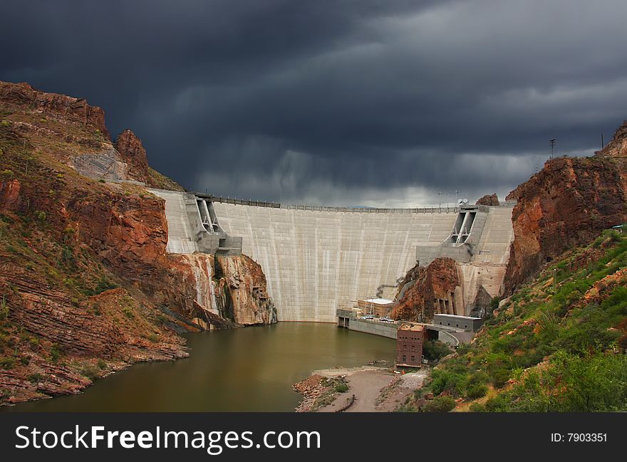 Storm on a dam in the desert. Storm on a dam in the desert