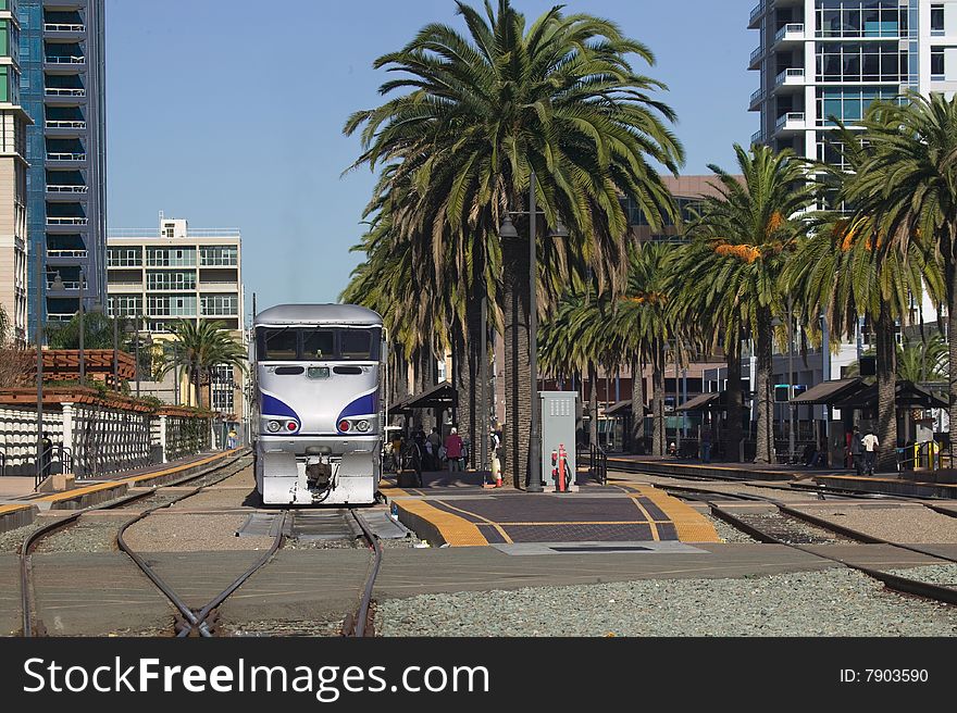 Passenger Train stopped at Station. Passenger Train stopped at Station