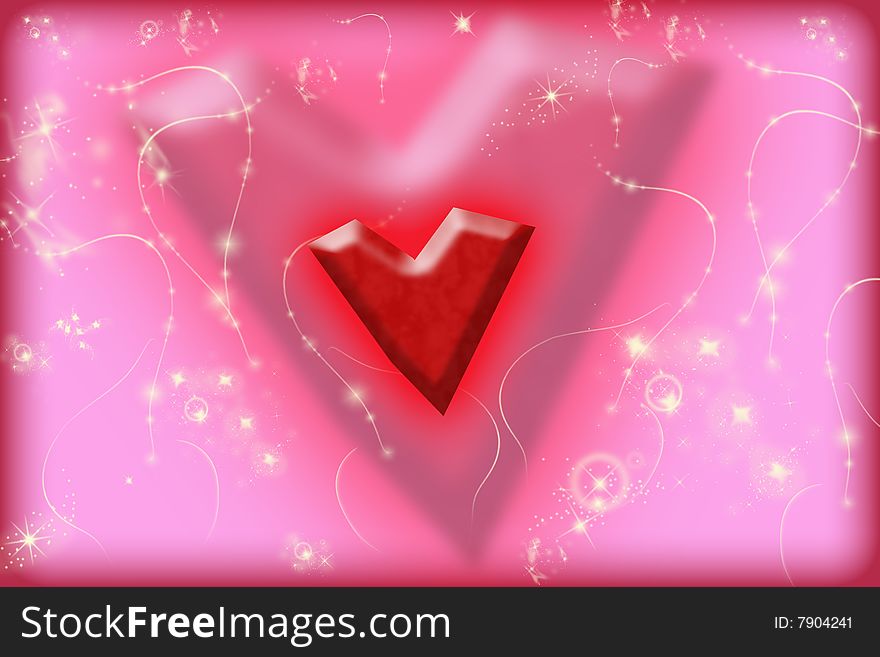 A roughly shaped heart on a pink background with romantic lights. A roughly shaped heart on a pink background with romantic lights.