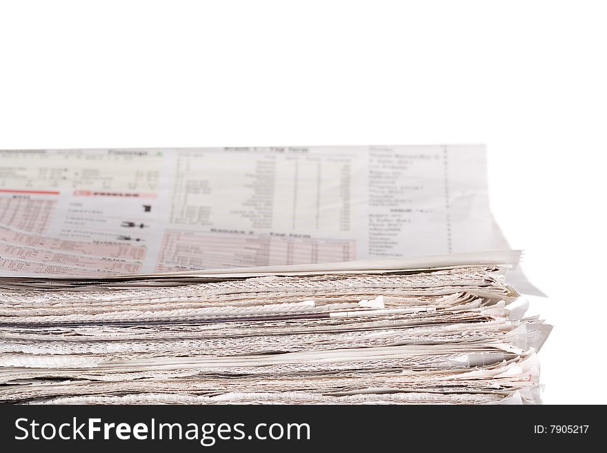 Newspapers stockpile isolated on white