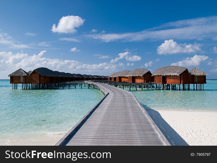 Maldevian water bunglaws/villas in the luxury resort. Maldevian water bunglaws/villas in the luxury resort.