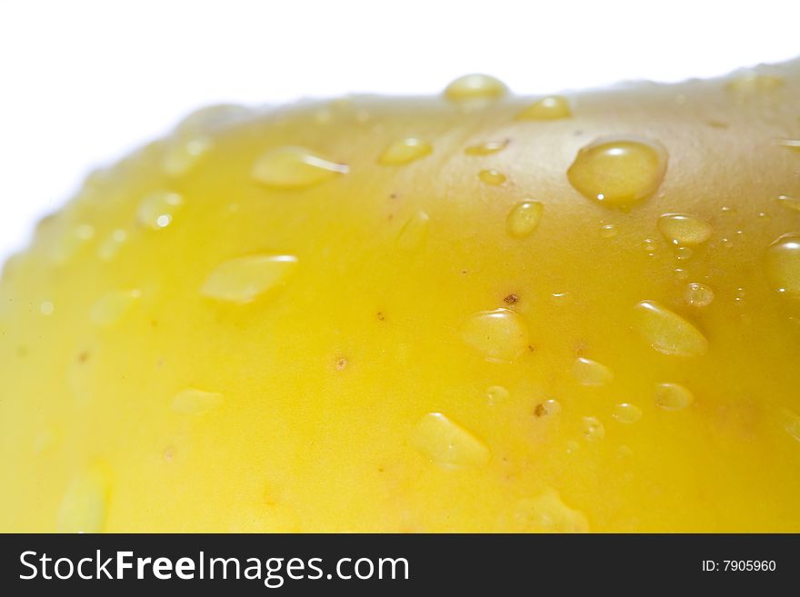 Stock photo: nature theme: an image of water drops on yellow apple. Stock photo: nature theme: an image of water drops on yellow apple