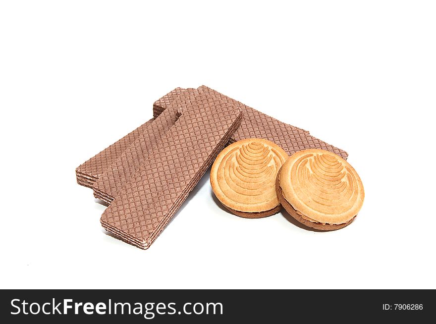 Wafers and two cookie isolated on a white background. Wafers and two cookie isolated on a white background.