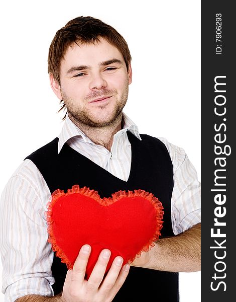 Stock photo: an image of a smiling man with red heart. Stock photo: an image of a smiling man with red heart