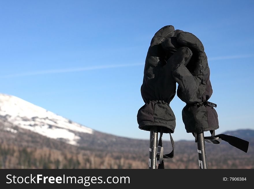 Mountain-skier gloves. Sheregesh. Russia.