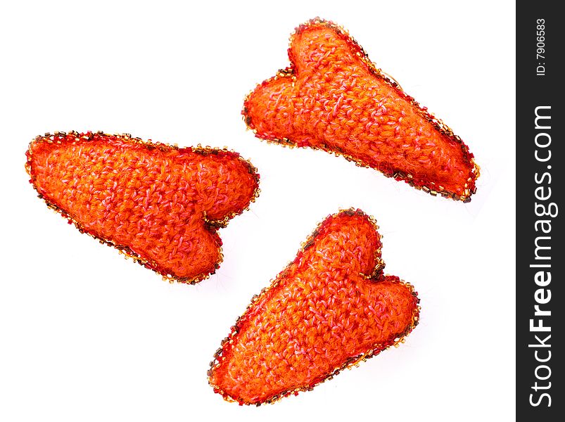 Three Woollen Red Hearts