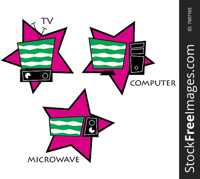 Set of icons. Eletro-devices. The TV, a microwave oven and the computer.