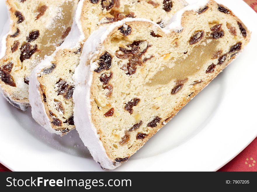 Sliced stollen on a plate