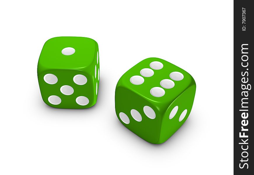 Green Dice On White Background