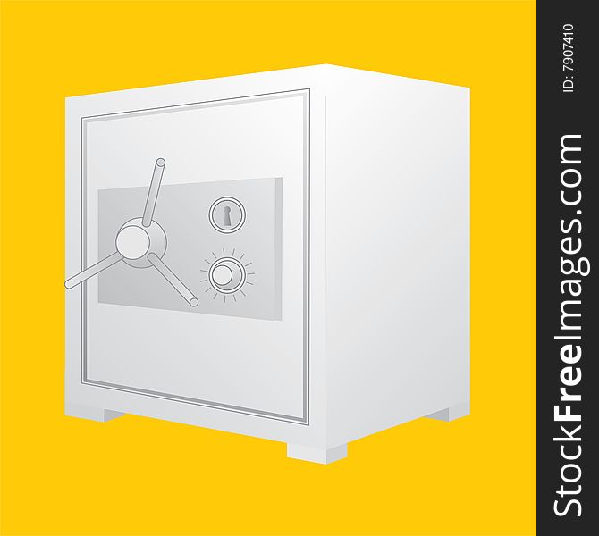 The big safe on a yellow background with a coded lock and a keyhole.