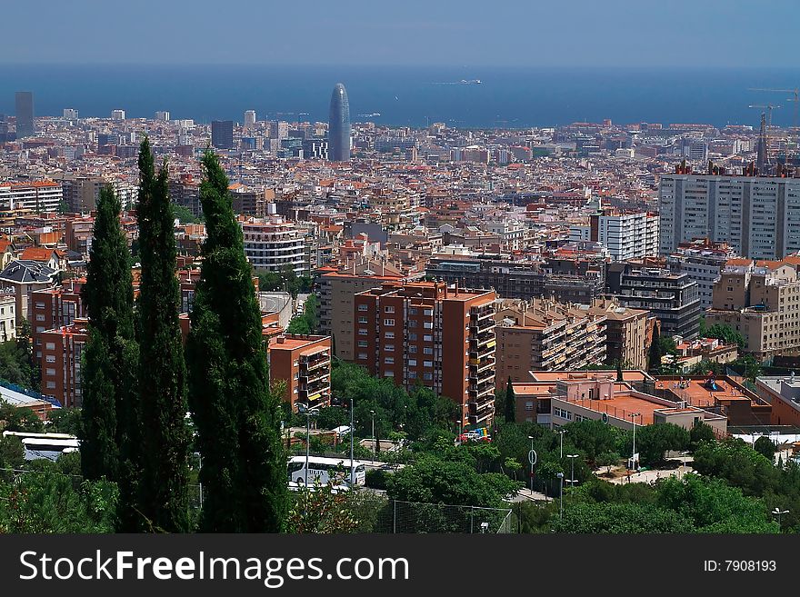 View of Barcelona, Spain on a sunny, summer day