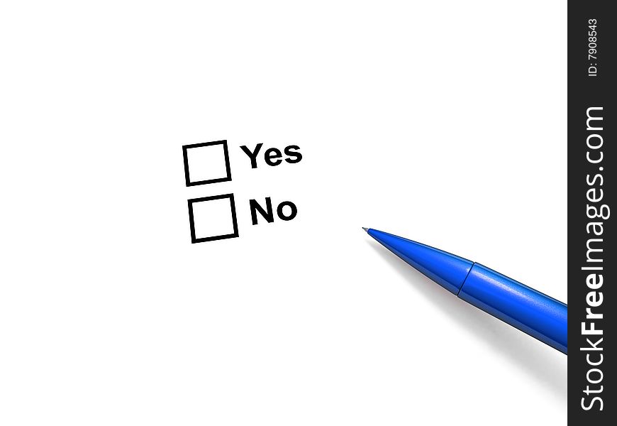 A paper with Yes and No checkboxes with a pen. A paper with Yes and No checkboxes with a pen