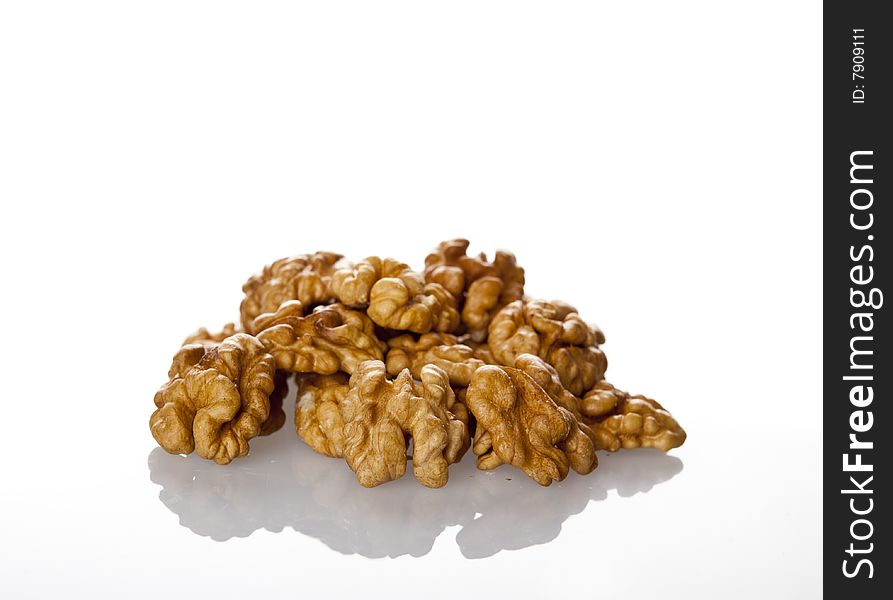 Studio photo of walnuts on white