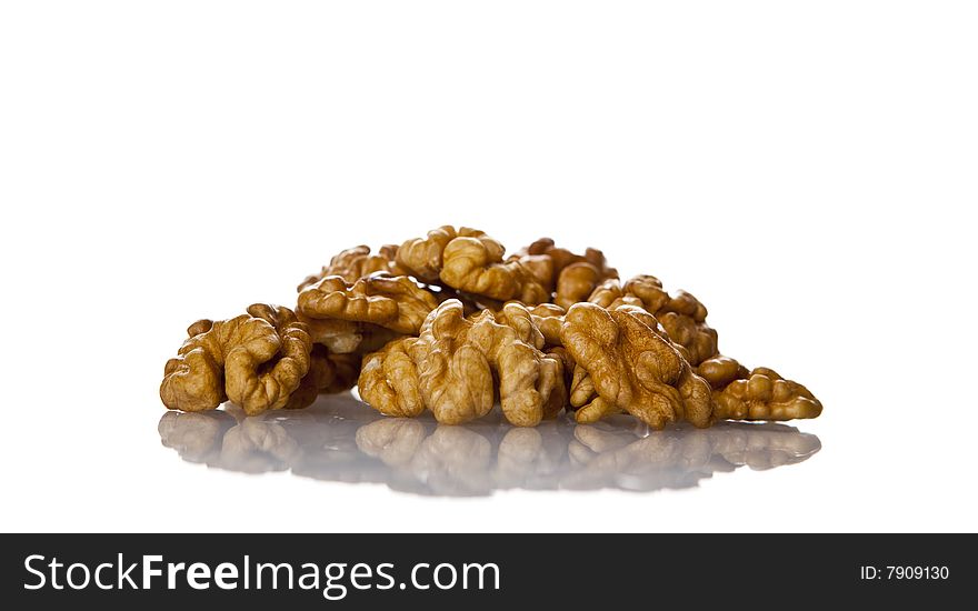 Studio photo of walnuts on white