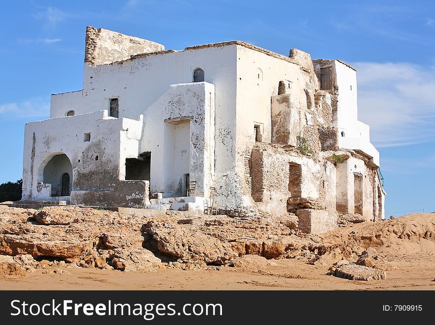 Strange building (mausoleum of Islamic hermit) in Sidi Kauki, Morocco