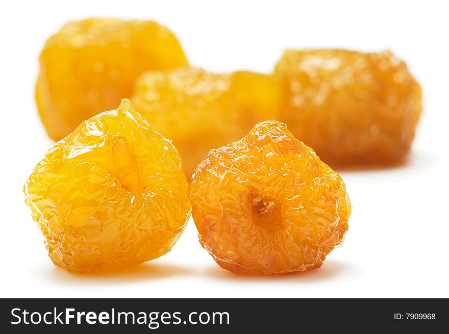 Dried apples isolated on a white background. Background blurry.