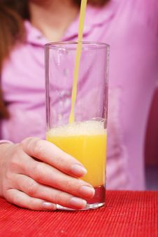 Woman With Glass Of Juice Stock Photos