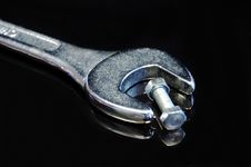 Wrong Tool: Big Wrench With Little Nut And Bolt Royalty Free Stock Image