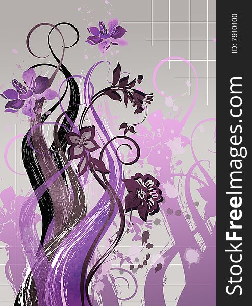 Floral violet  abstract illustration on a metallic  background for the creative design. Floral violet  abstract illustration on a metallic  background for the creative design