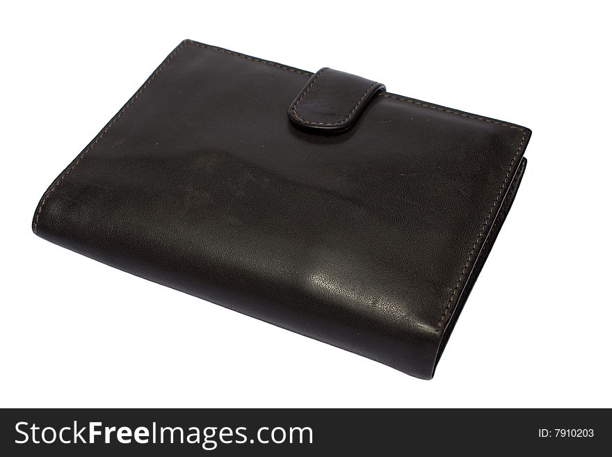 Black leather wallet isolated on white