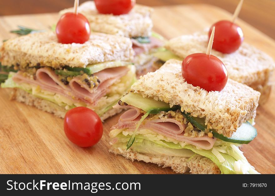 Tasty club sandwich on wholewheat bread