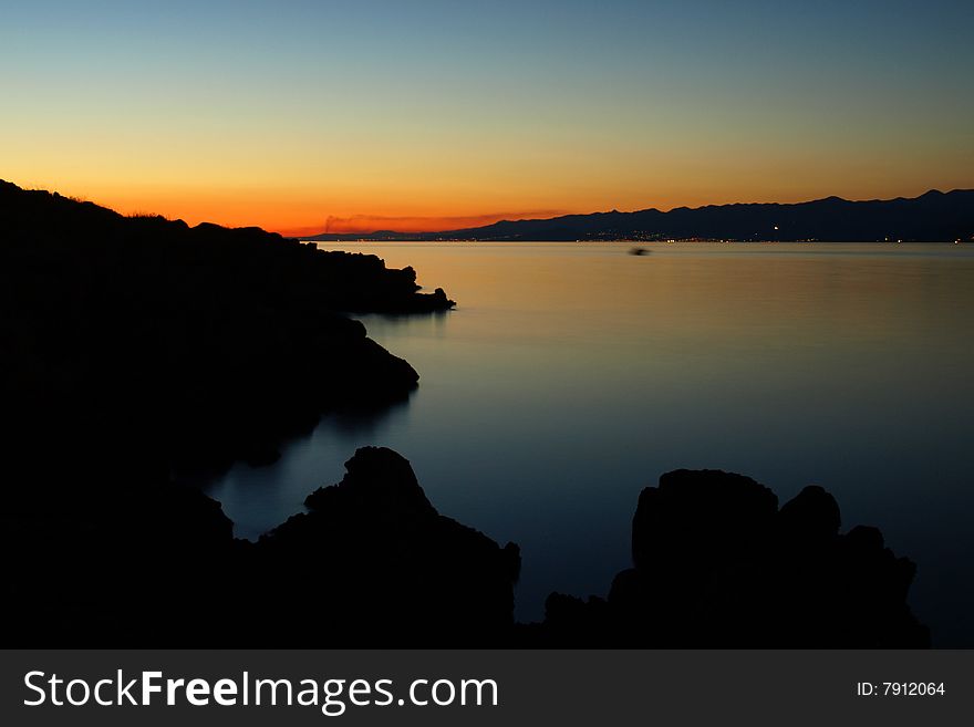 Long exposure of sea in sunset