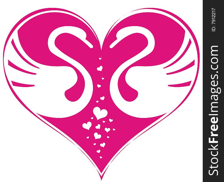 Abstract pink heart with two white swans. Vector illustration. Abstract pink heart with two white swans. Vector illustration.