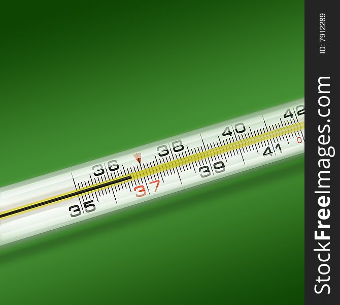 Close-up Thermometer On Green Background