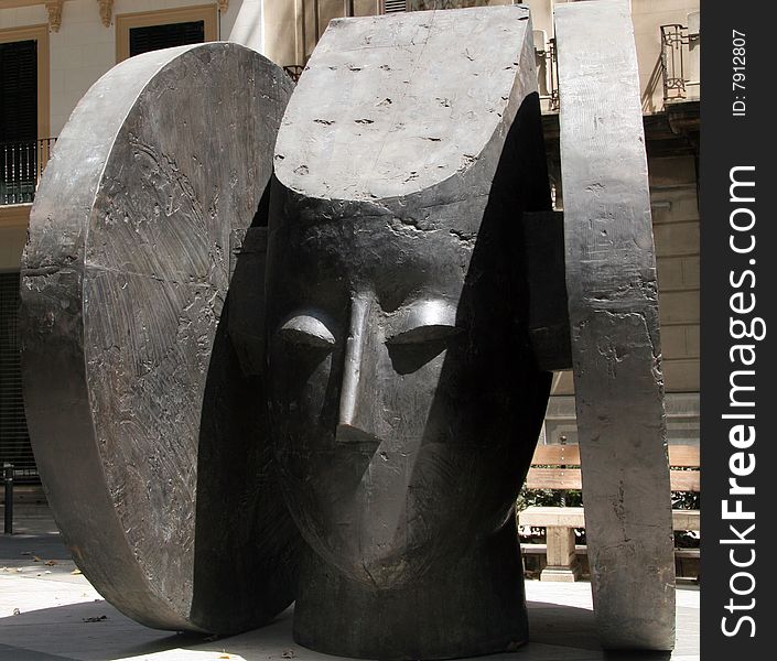 The ears on a head of a woman's sculpture in Palma de Majorca in Spain